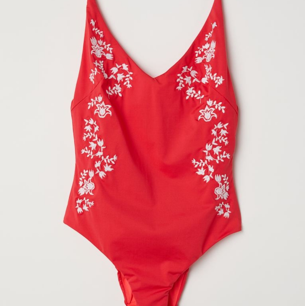 Beautiful H&M Embroidery Red Full Bathing Suit One Piece